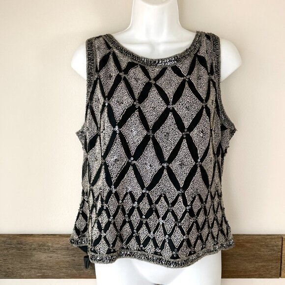 Cote D' Azur Silk Beaded Top Evening Embroidered XL Crop Formal - Picture 4 of 9